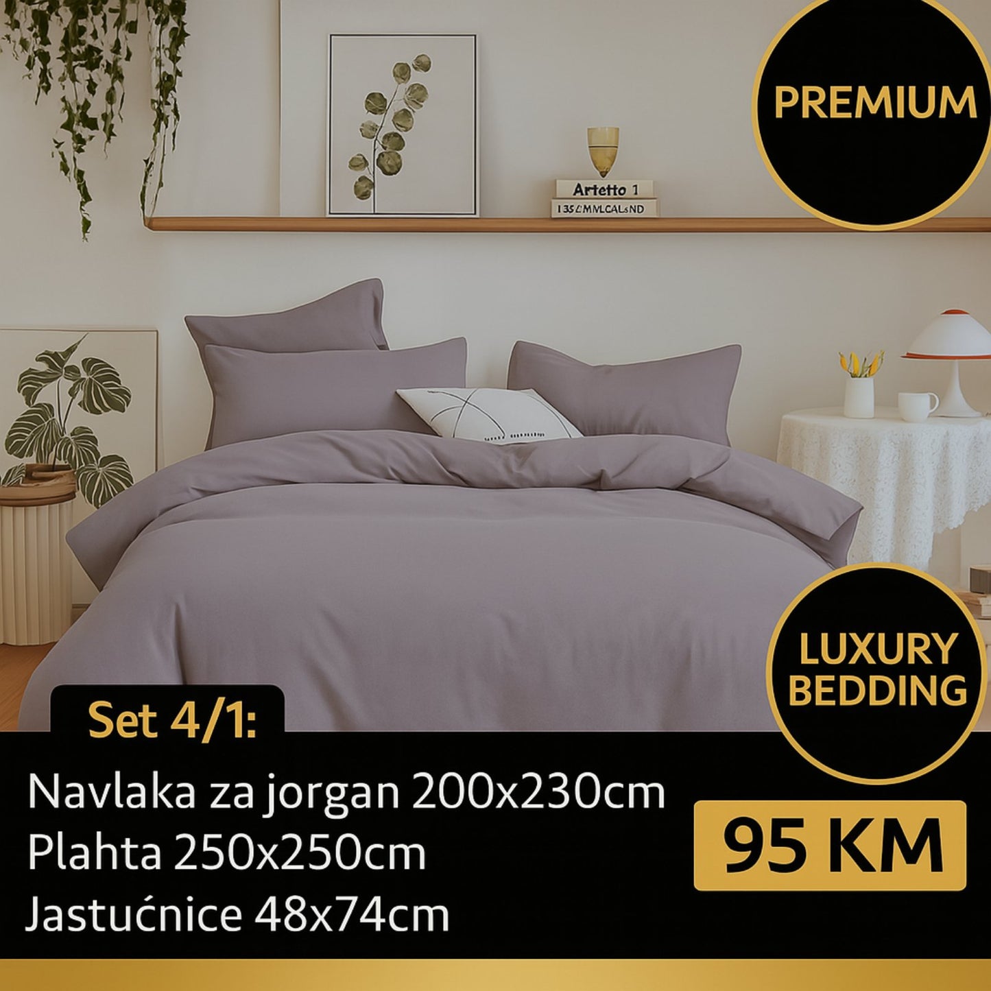 PREMIUM 100% pamuk bračna posteljina Slifer 200x230 Plahta 250x250 Jastucnica 48x74 2 komada