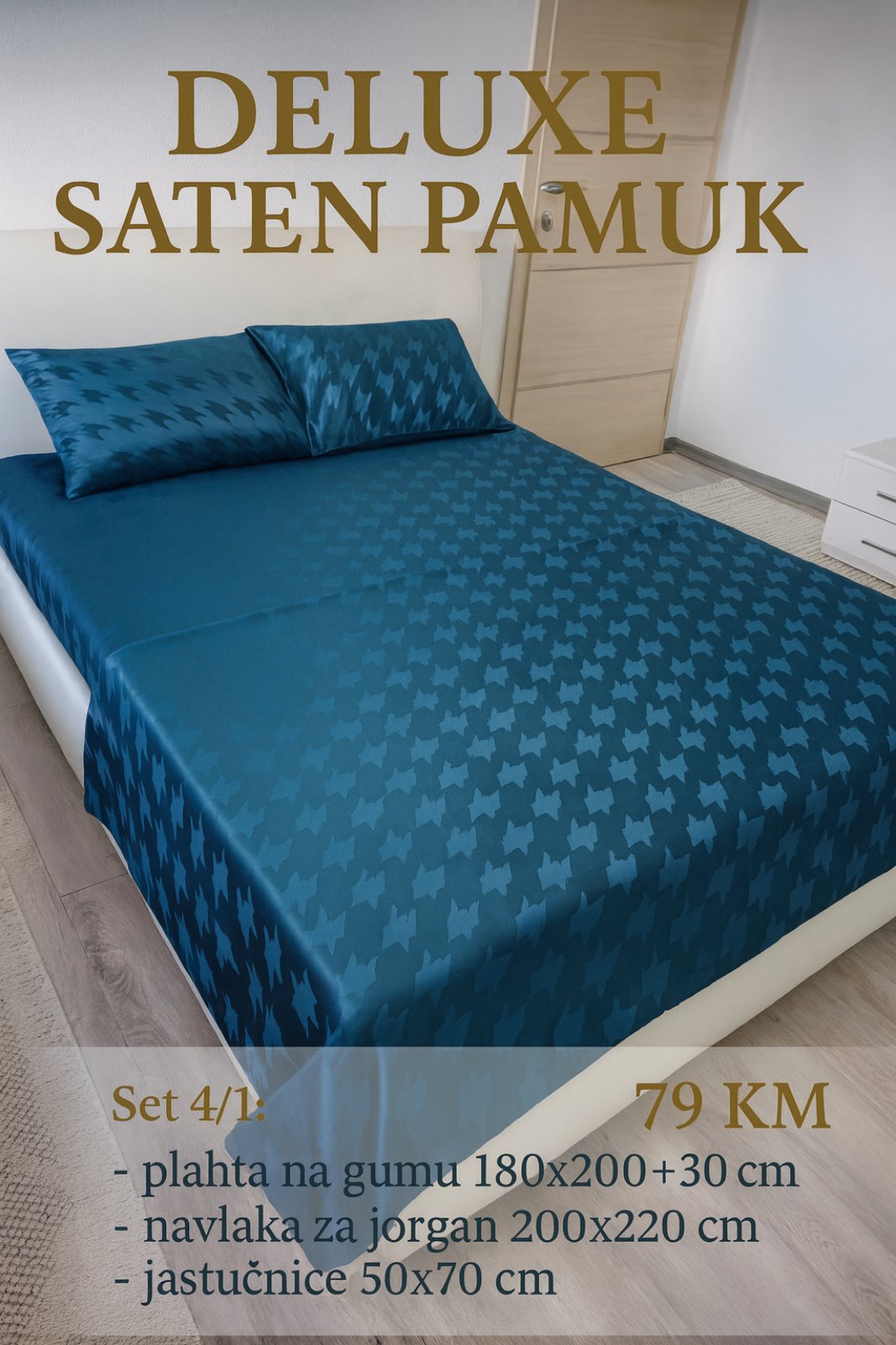 DELUXE saten pamuk set posteljina na gumu 4/1.