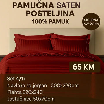 PREMIUM pamučna saten bračna posteljina Slifer 200x220 Plahta 220x240 Jastucnica 50x70. 2 kom
