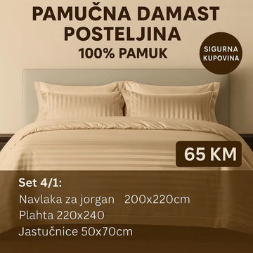 PREMIUM pamučne saten bračna posteljina Slifer 200x220 Plahta 220x240 Jastucnica 50x70. 2 kom