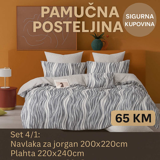Pamučna bračna posteljina Navlaka 200x220 Plahta 220x240 Jastucnica 50x70. 2 kom