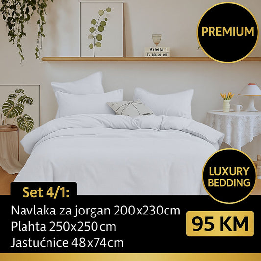 PREMIUM 100% pamuk bračna posteljina Slifer 200x230 Plahta 250x250 Jastucnica 48x74 2 komada