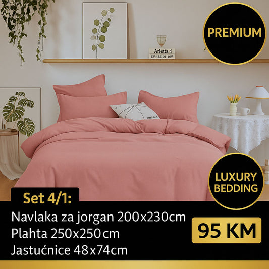 PREMIUM 100% pamuk bračna posteljina Slifer 200x230 Plahta 250x250 Jastucnica 48x74 2 komada
