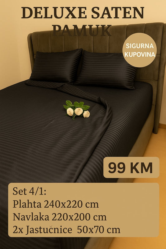 DELUXE pamuk saten bračna posteljina Navlaka 200x220 Plahta 220x240 Jastucnica 50x70. 2 kom