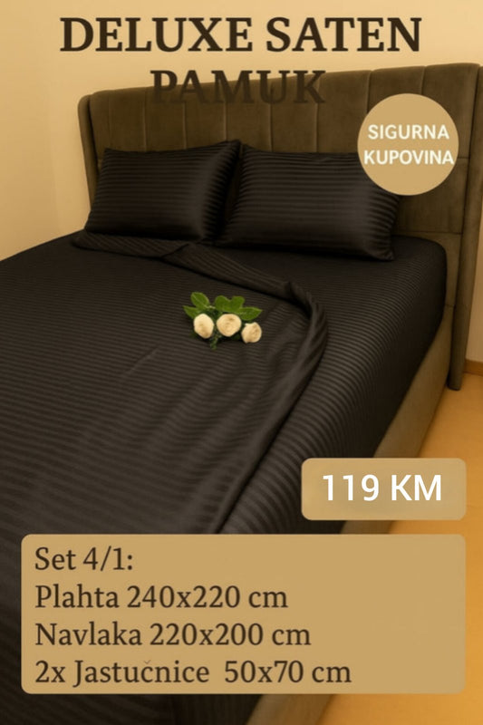 DELUXE pamuk saten bračna posteljina Navlaka 200x220 Plahta 220x240 Jastucnica 50x70. 2 kom