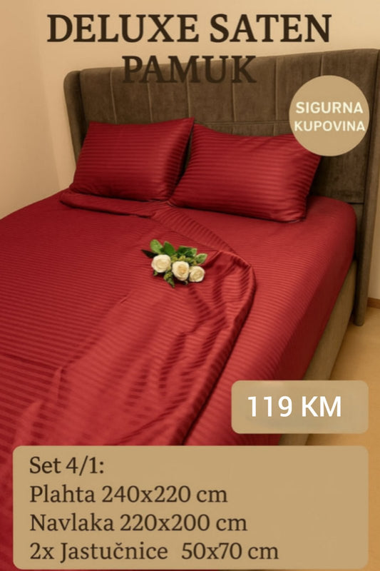 DELUXE 100% pamuk saten bračna posteljina Navlaka 200x220 Plahta 220x240 Jastucnica 50x70. 2 kom