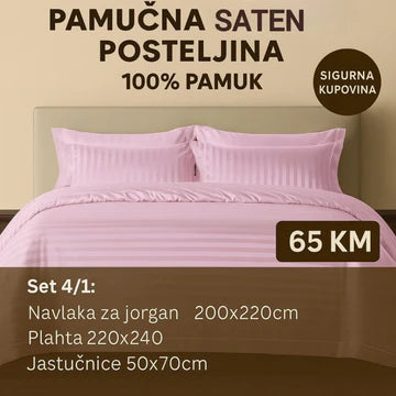 PREMIUM pamučne saten bračna posteljina Slifer 200x220 Plahta 220x240 Jastucnica 50x70. 2 kom