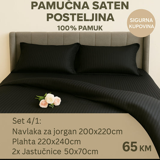 PREMIUM pamučne saten bračna posteljina Slifer 200x220 Plahta 220x240 Jastucnica 50x70. 2 kom