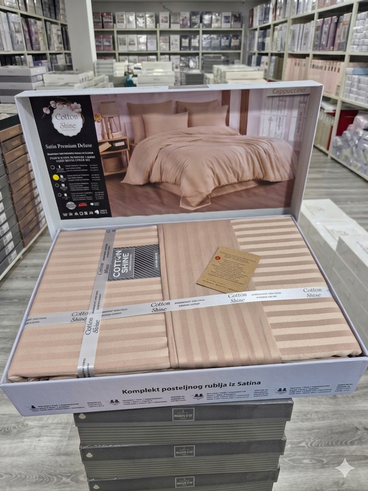 Deluxe saten pamuk posteljina set 4/1 uključuje: plahtu 240x240cm, navlaku 220x200cm i dvije jastučnice 50x70cm